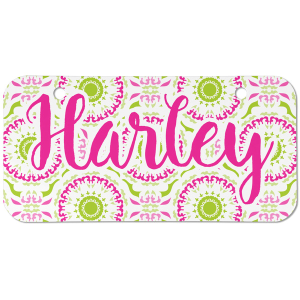 Custom Pink & Green Suzani Mini/Bicycle License Plate (2 Holes) (Personalized)