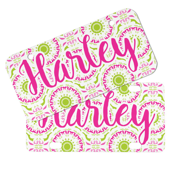 Pink & Green Suzani Mini License Plates - MAIN (4 and 2 Holes)