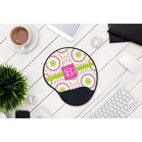 Pink & Green Suzani Mouse Pad with Wrist Rest - LIFESYTLE 1