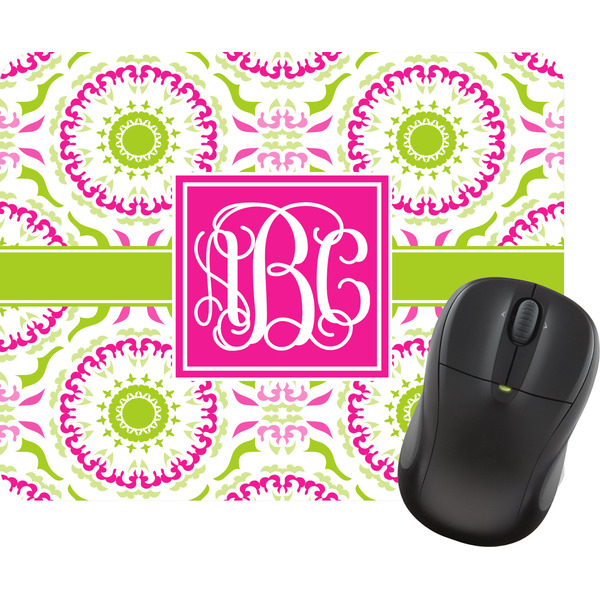 Custom Pink & Green Suzani Rectangular Mouse Pad (Personalized)