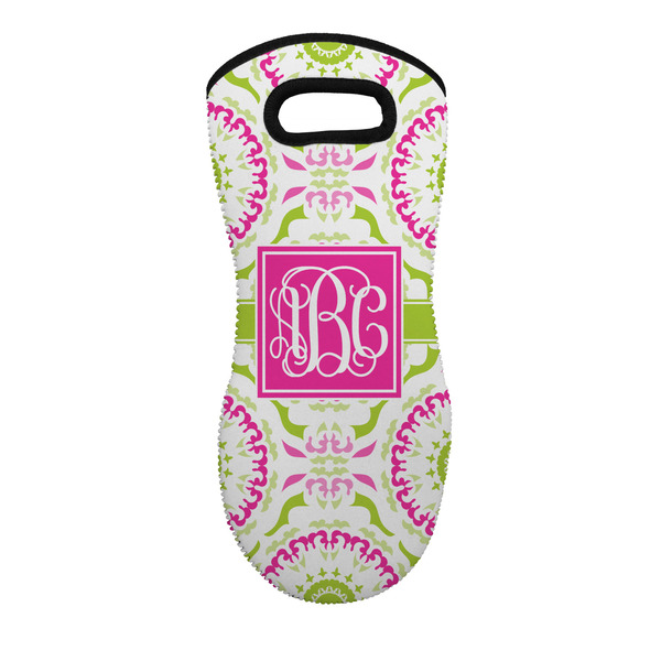 Custom Pink & Green Suzani Neoprene Oven Mitt - Single w/ Monogram