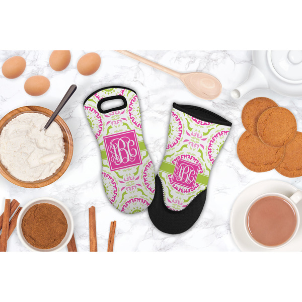 Pink & Green Suzani Neoprene Oven Mitt - Lifestyle Image