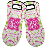 Pink & Green Suzani Neoprene Oven Mitts - Set of 2 w/ Monogram