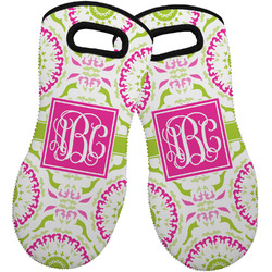 Pink & Green Suzani Neoprene Oven Mitts - Set of 2 w/ Monogram