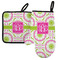 Pink & Green Suzani Left Oven Mitt & Pot Holder Set w/ Monogram