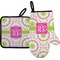 Pink & Green Suzani Right Oven Mitt & Pot Holder Set w/ Monogram