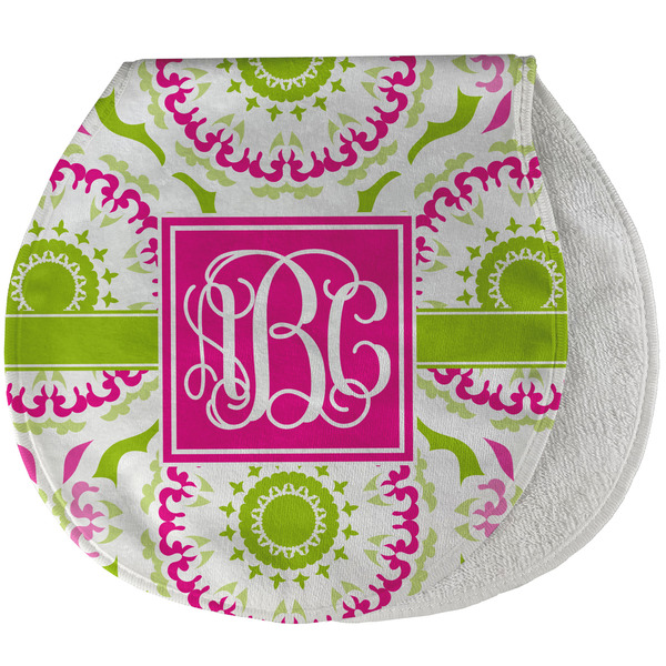 Custom Pink & Green Suzani Burp Pad - Velour w/ Monogram