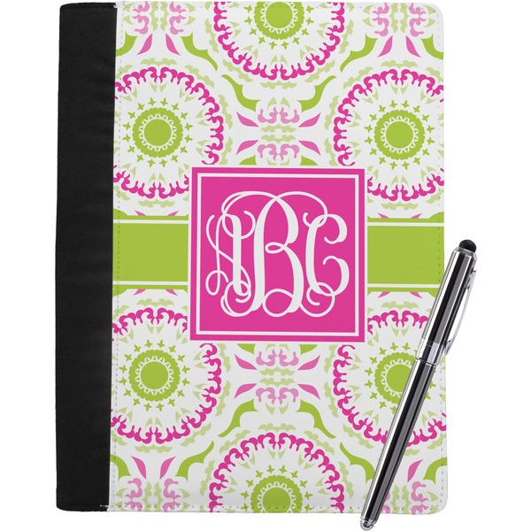 Custom Pink & Green Suzani Notebook Padfolio - Large w/ Monogram