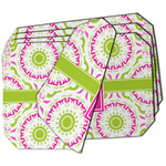 Pink & Green Suzani Dining Table Mat - Octagon - Set of 4 (Double-SIded) w/ Monogram