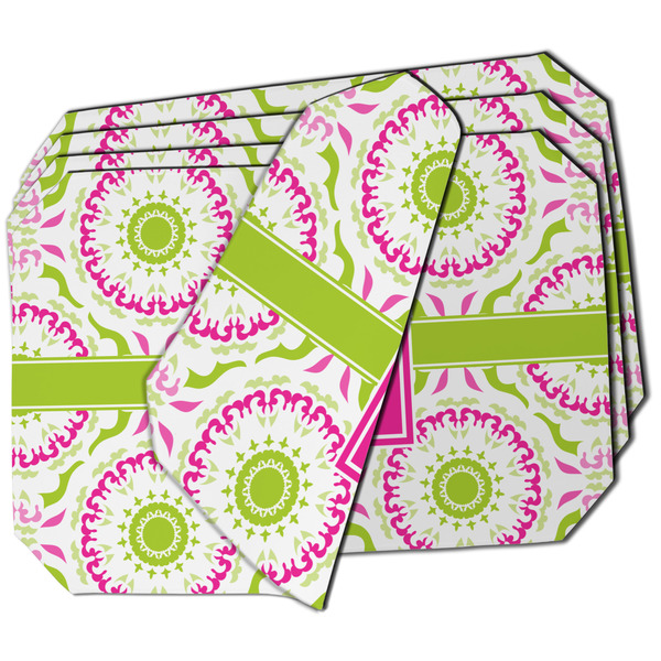Custom Pink & Green Suzani Dining Table Mat - Octagon - Set of 4 (Double-SIded) w/ Monogram