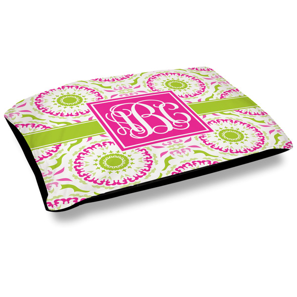 Custom Pink & Green Suzani Outdoor Dog Bed - Large (Personalized)