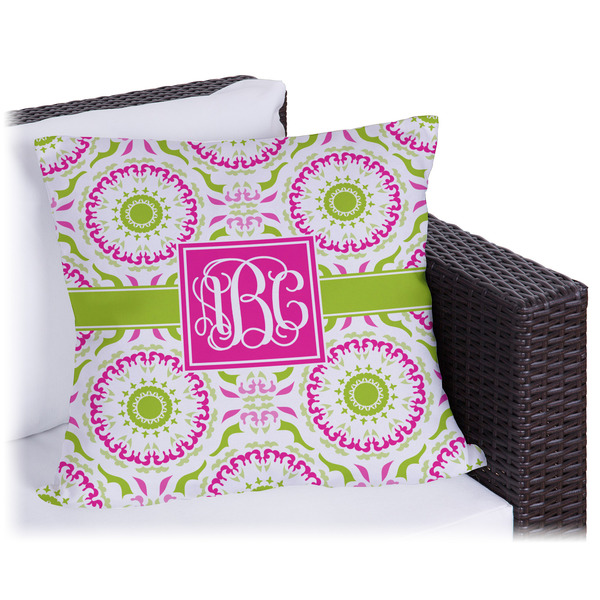 Custom Pink & Green Suzani Outdoor Pillow - 18" (Personalized)