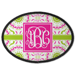 Pink & Green Suzani Iron On Oval Patch w/ Monogram