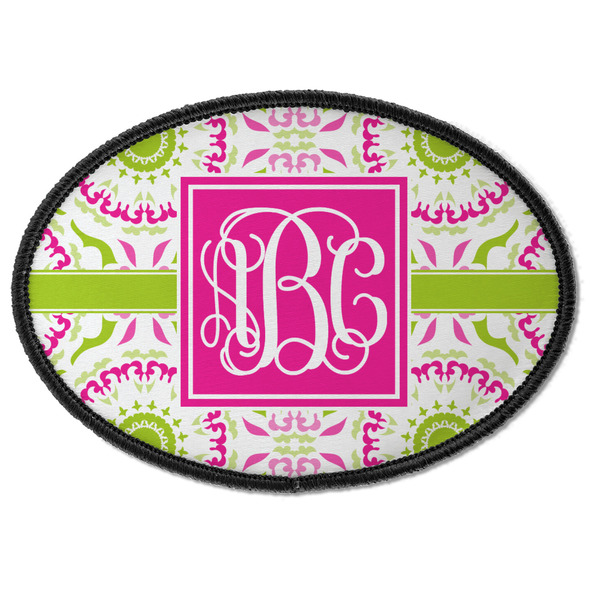 Custom Pink & Green Suzani Iron On Oval Patch w/ Monogram