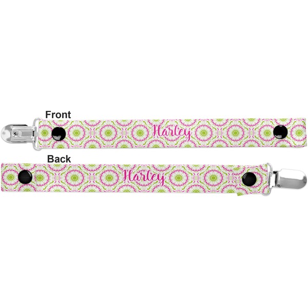 Pink & Green Suzani Pacifier Clip - Front and Back