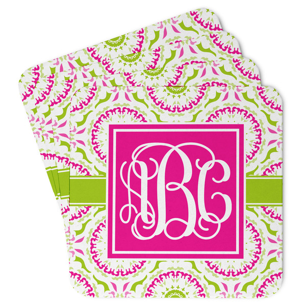 Custom Pink & Green Suzani Paper Coasters w/ Monograms