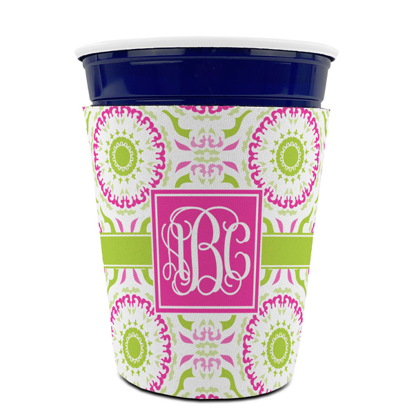 Pink & Green Suzani Party Cup Sleeves - without bottom - FRONT (on cup)