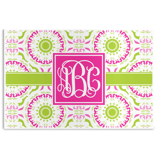 Custom Pink & Green Suzani Disposable Paper Placemats (Personalized)