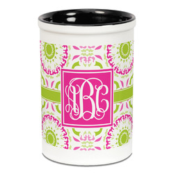 Pink & Green Suzani Ceramic Pencil Holders - Black