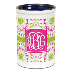 Pink & Green Suzani Ceramic Pencil Holders - Blue