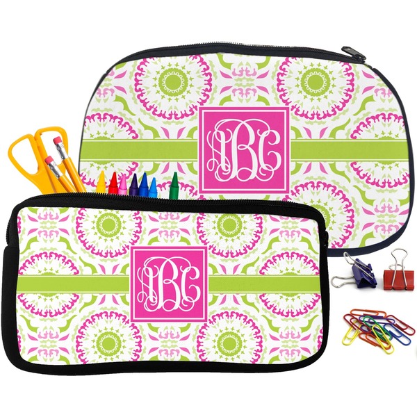 Pink & Green Suzani Pencil / School Supplies Bags Small and Medium
