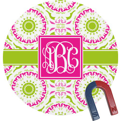 Pink & Green Suzani Round Fridge Magnet (Personalized)
