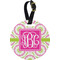 Pink & Green Suzani Plastic Luggage Tag - Round (Personalized)