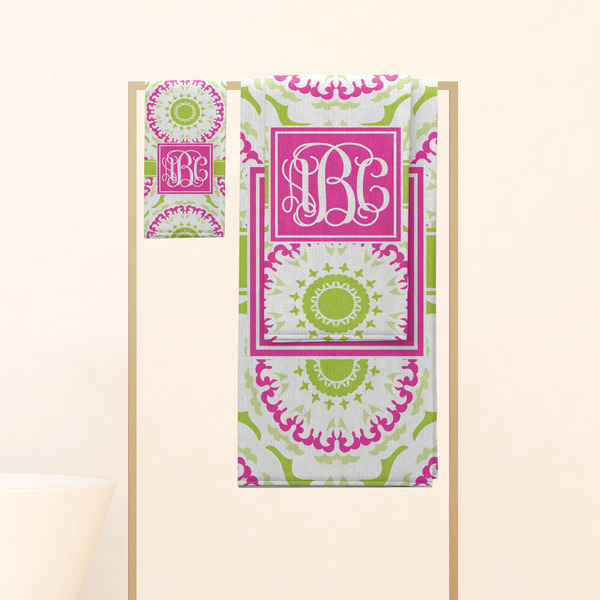 Pink & Green Suzani Personalized Towel Set