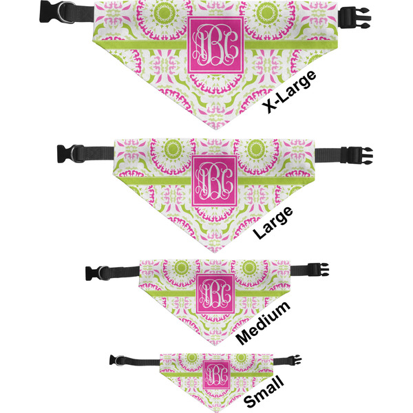 Pink & Green Suzani Pet Bandana Sizes