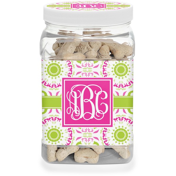 Custom Pink & Green Suzani Dog Treat Jar (Personalized)