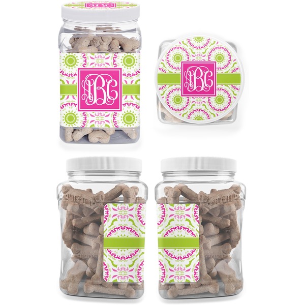 Pink & Green Suzani Pet Treat Jar - Multiple Angles