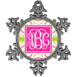 Pink & Green Suzani Vintage Snowflake Ornament (Personalized)