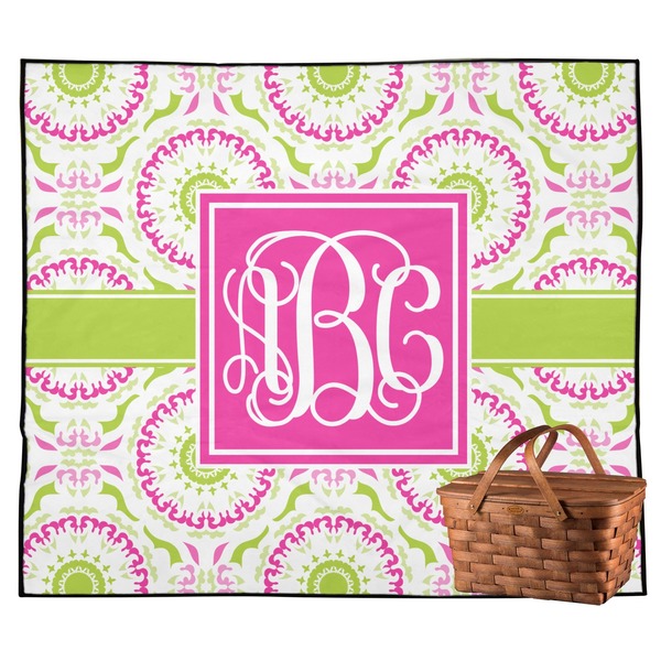 Custom Pink & Green Suzani Outdoor Picnic Blanket (Personalized)