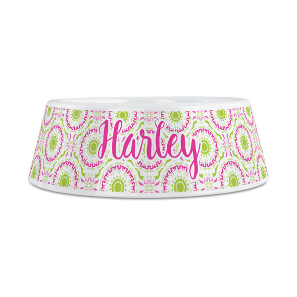 Pink & Green Suzani Plastic Dog Bowls - Medium - FRONT