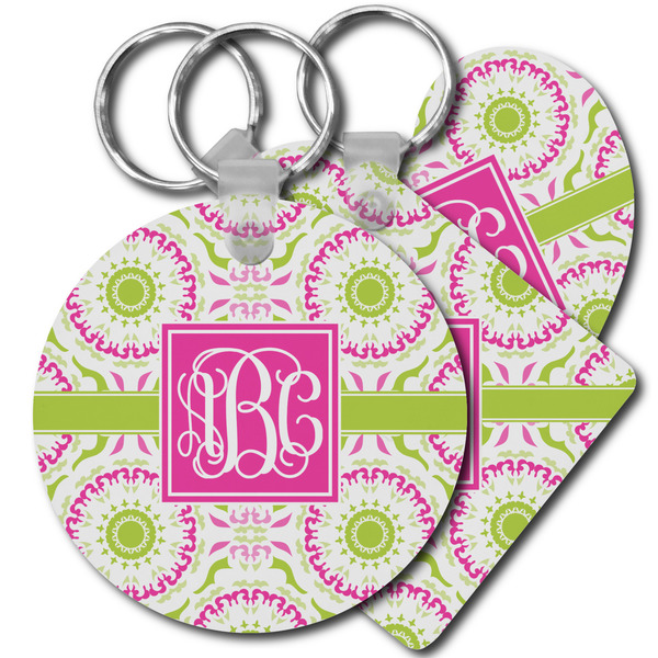 Custom Pink & Green Suzani Plastic Keychain (Personalized)