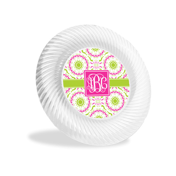 Custom Pink & Green Suzani Plastic Party Appetizer & Dessert Plates - 6" (Personalized)