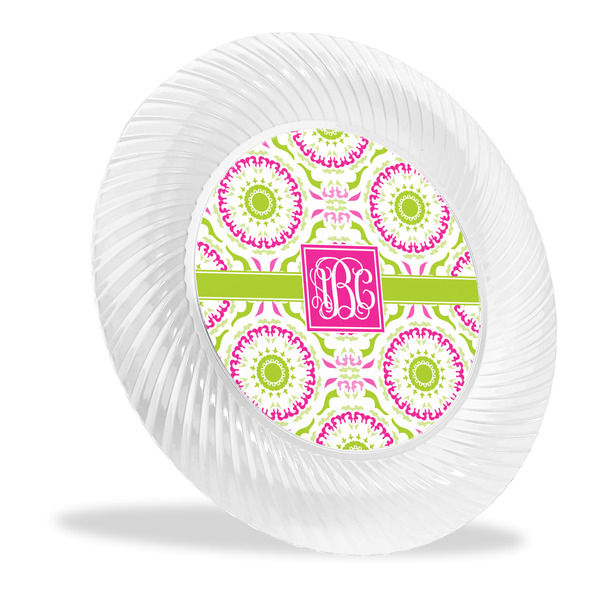 Custom Pink & Green Suzani Plastic Party Dinner Plates - 10" (Personalized)