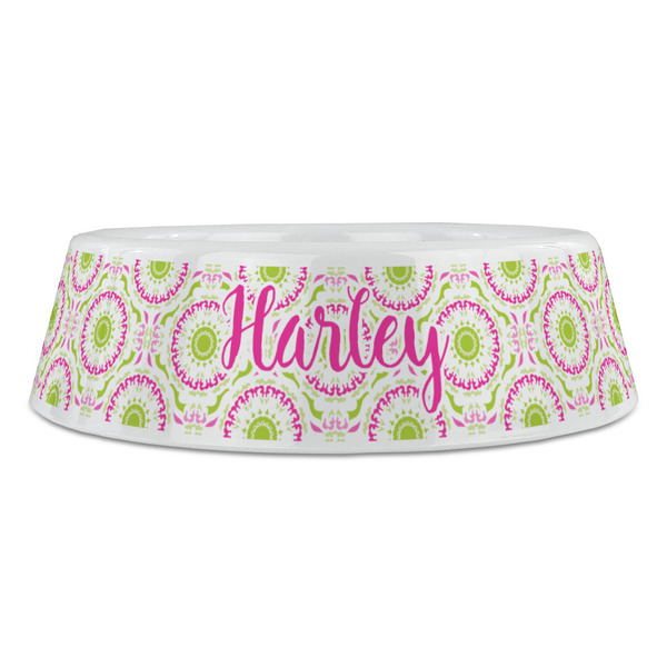 Pink & Green Suzani Plastic Pet Bowls - Large - FRONT