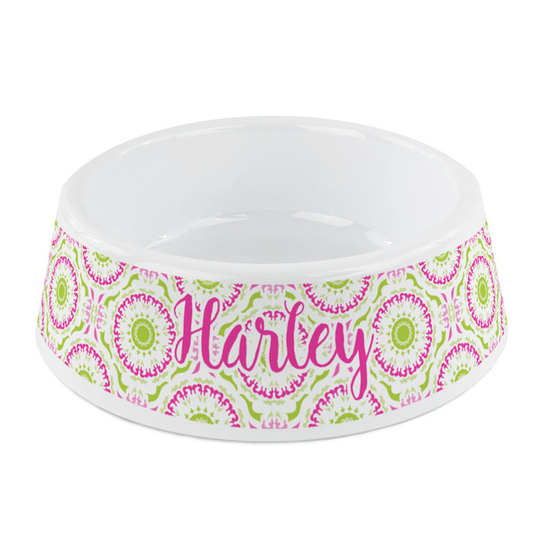 Custom Pink & Green Suzani Plastic Dog Bowl - Small (Personalized)