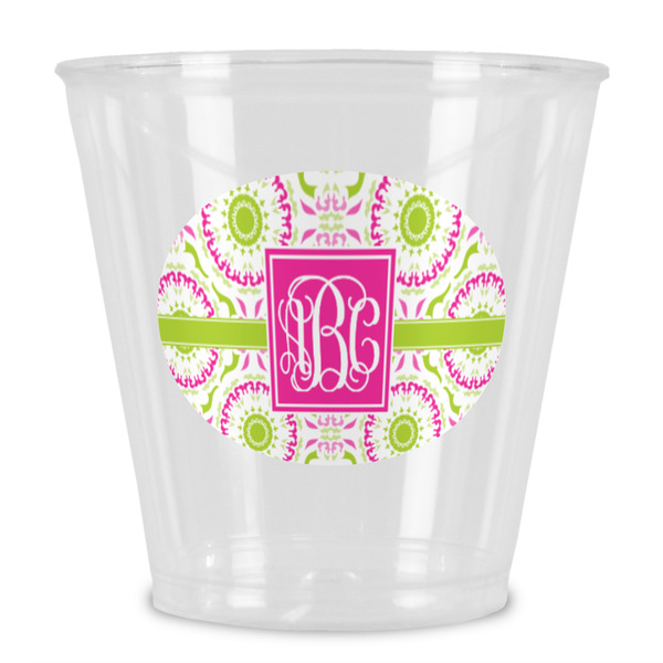 Custom Pink & Green Suzani Plastic Shot Glass (Personalized)