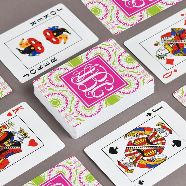 Pink & Green Suzani Playing Cards - Front & Back View