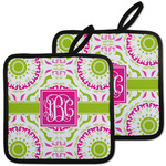 Pink & Green Suzani Pot Holders - Set of 2 w/ Monogram