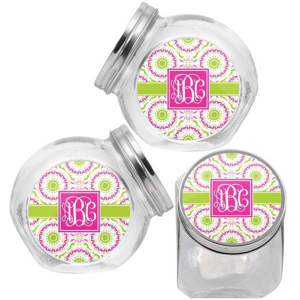 Pink & Green Suzani Puppy Treat Jar - Top Left Right