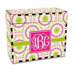 Pink & Green Suzani Wood Recipe Box - Full Color Print (Personalized)