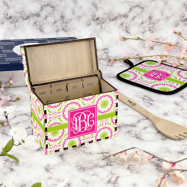 Pink & Green Suzani Recipe Box - Full Color - In Context