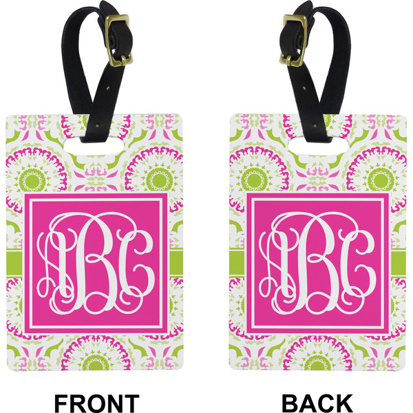 Pink & Green Suzani Rectangle Luggage Tag (Front + Back)