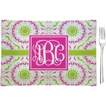 Pink & Green Suzani Rectangular Glass Appetizer / Dessert Plate - Single or Set (Personalized)