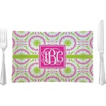 Pink & Green Suzani Rectangular Glass Lunch / Dinner Plate - Single or Set (Personalized)