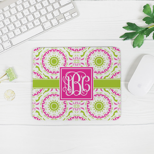Pink & Green Suzani Rectangular Mouse Pad - LIFESTYLE 2
