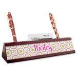 Pink & Green Suzani Red Mahogany Nameplate with Business Card Holder (Personalized)